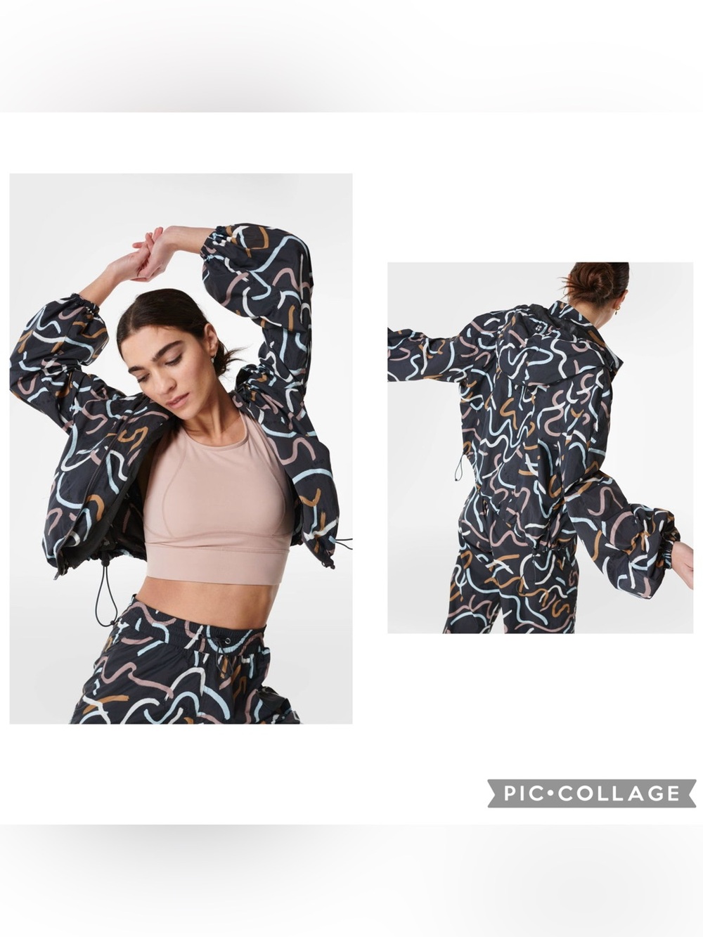 Sweaty Betty Adapt Studio Black Multi Geo Print Hooded WindbreakerJacket 4/6